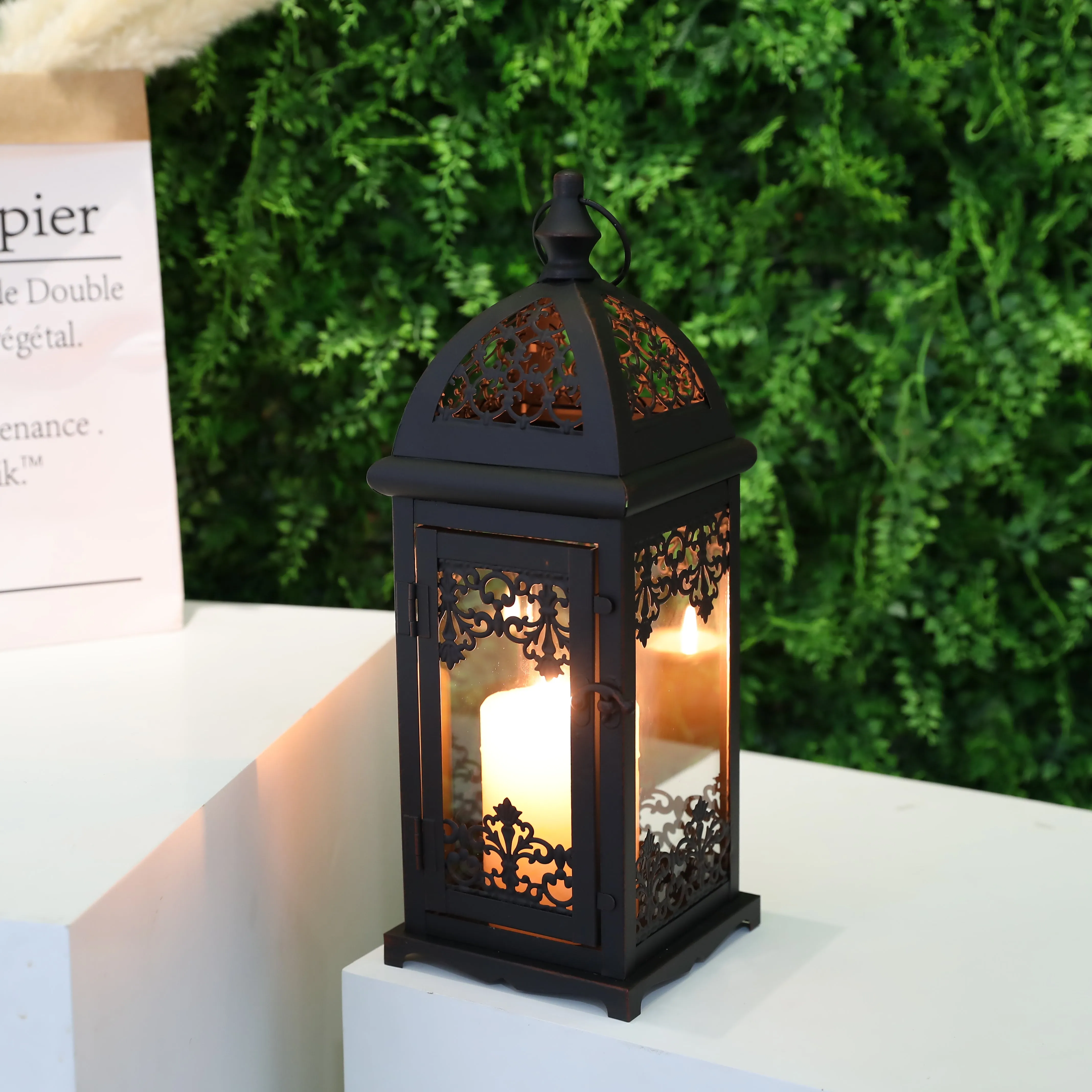 15" High Decorative Candle Lantern Black