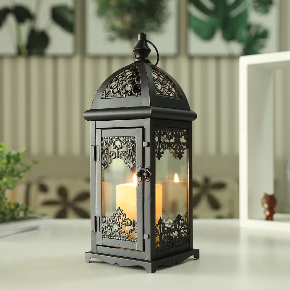 15" High Decorative Candle Lantern Black