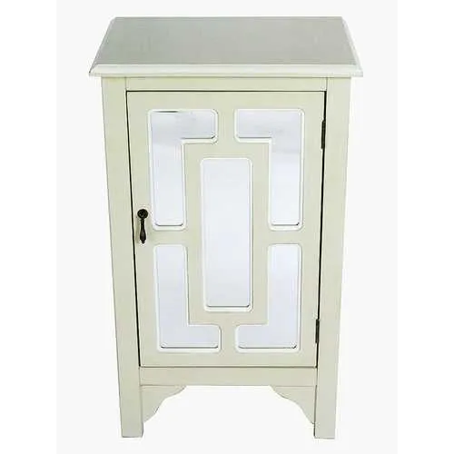 18" X 13" X 30" Beige MDF  Wood  Mirrored Glass Accent Cabinet with a Door and Mirror Inserts