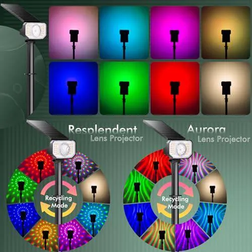 2-Pack Outdoor Color Changing Solar Spotlights, 8 Colors 25 Modes