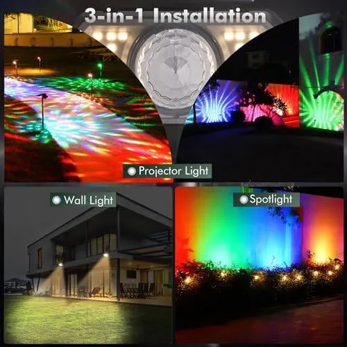 2-Pack Outdoor Color Changing Solar Spotlights, 8 Colors 25 Modes