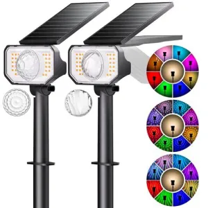 2-Pack Outdoor Color Changing Solar Spotlights, 8 Colors 25 Modes