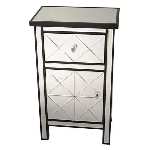 20" X 13" X 32.7" Black MDF Wood Mirrored Glass Cabinet with a Drawer and a Door