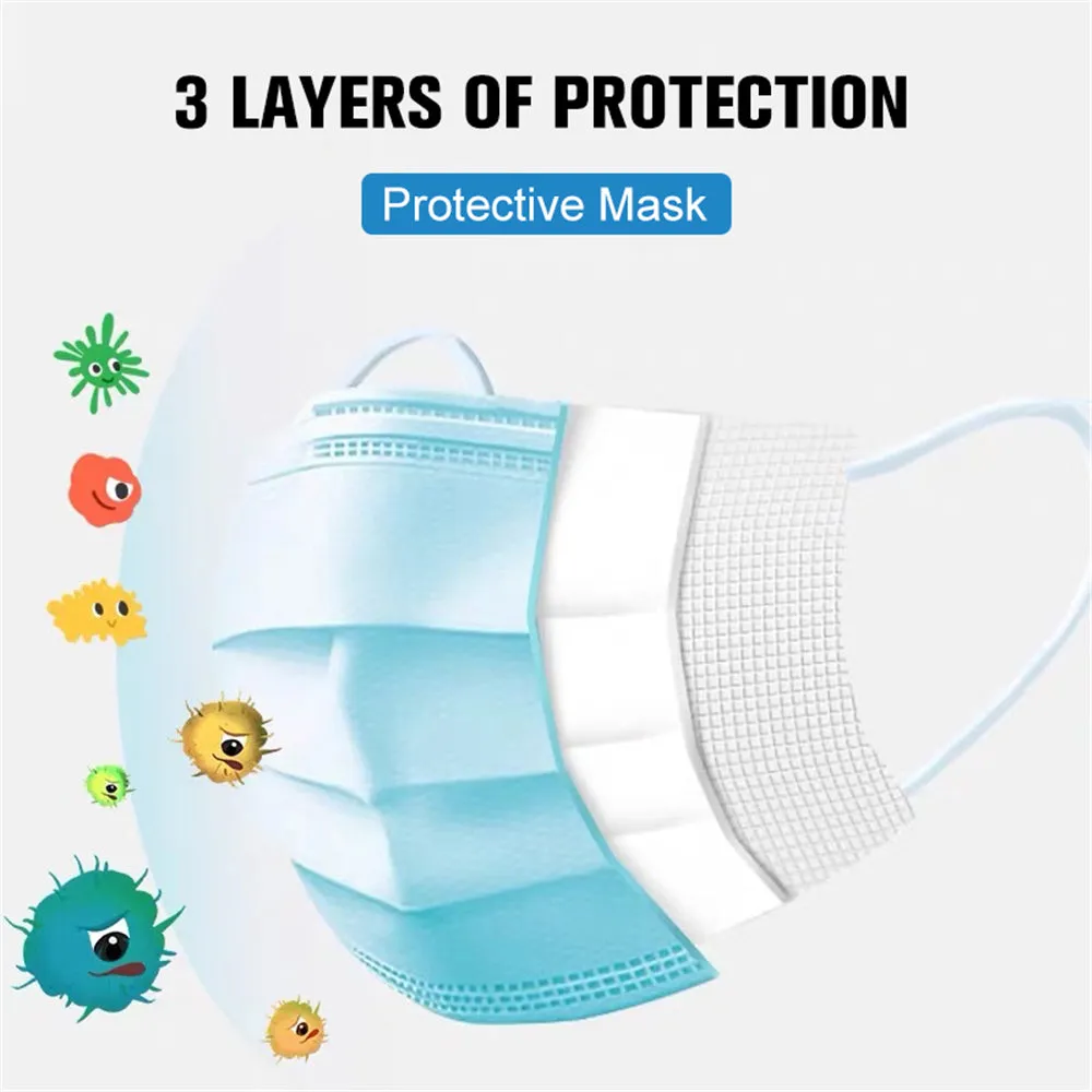 50pcs 3layer dust flu proof disposable masks protective comfortable cheap face masks 2021