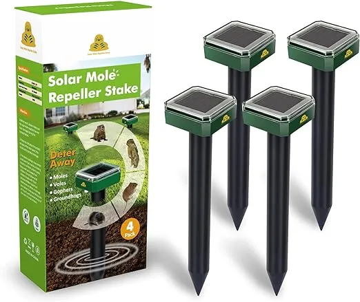 8 Pack Mole Repellent Solar Sonic Groundhog Repeller Gopher Deterrent Vole