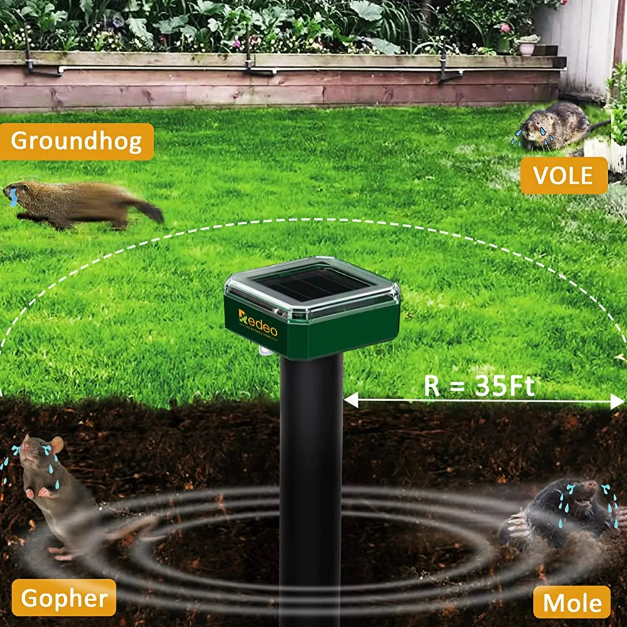 8 Pack Mole Repellent Solar Sonic Groundhog Repeller Gopher Deterrent Vole