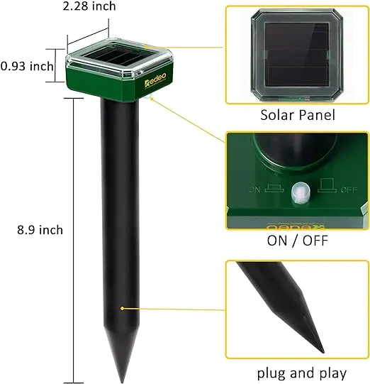 8 Pack Mole Repellent Solar Sonic Groundhog Repeller Gopher Deterrent Vole