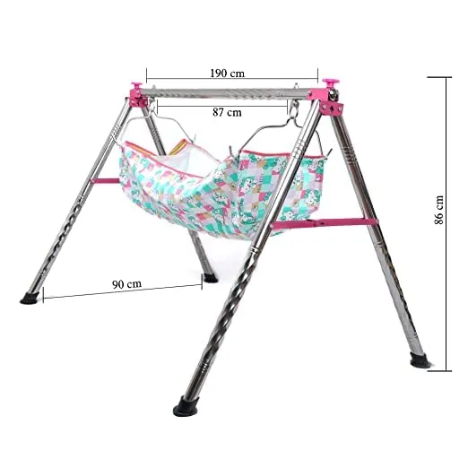 A to Z Hub Baby Boy'S And Girl'S Portable Folding Swing Cradle/Ghodiyu/Parna/Jhula, With Free Baby Cotton Hammock. (Regular Folding Round Pipe (Pink)), 8 Centimeters, 26 Centimeters