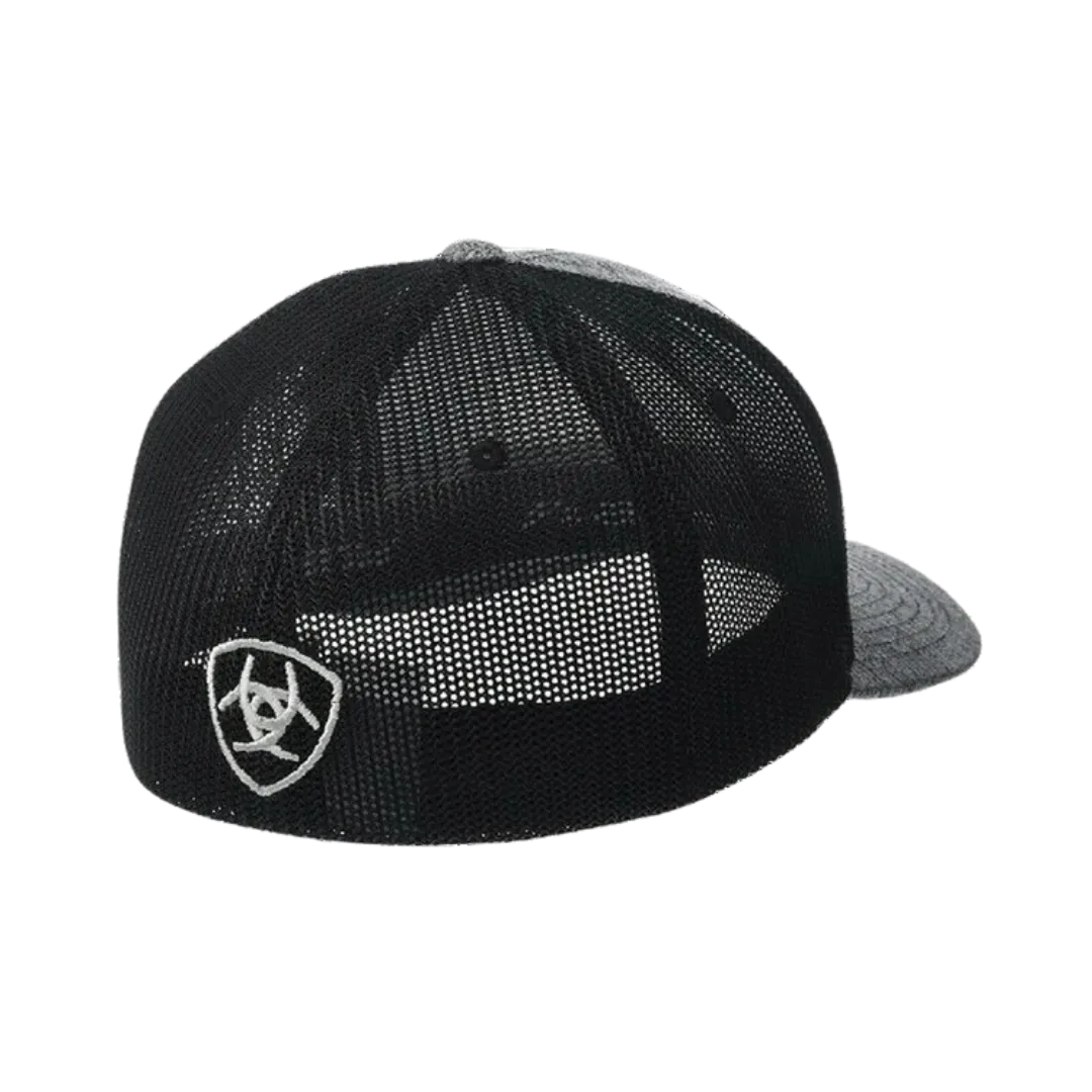 Ariat M&F Grey and Black Mesh Leather Patch Cap