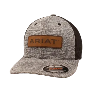 Ariat M&F Grey and Black Mesh Leather Patch Cap