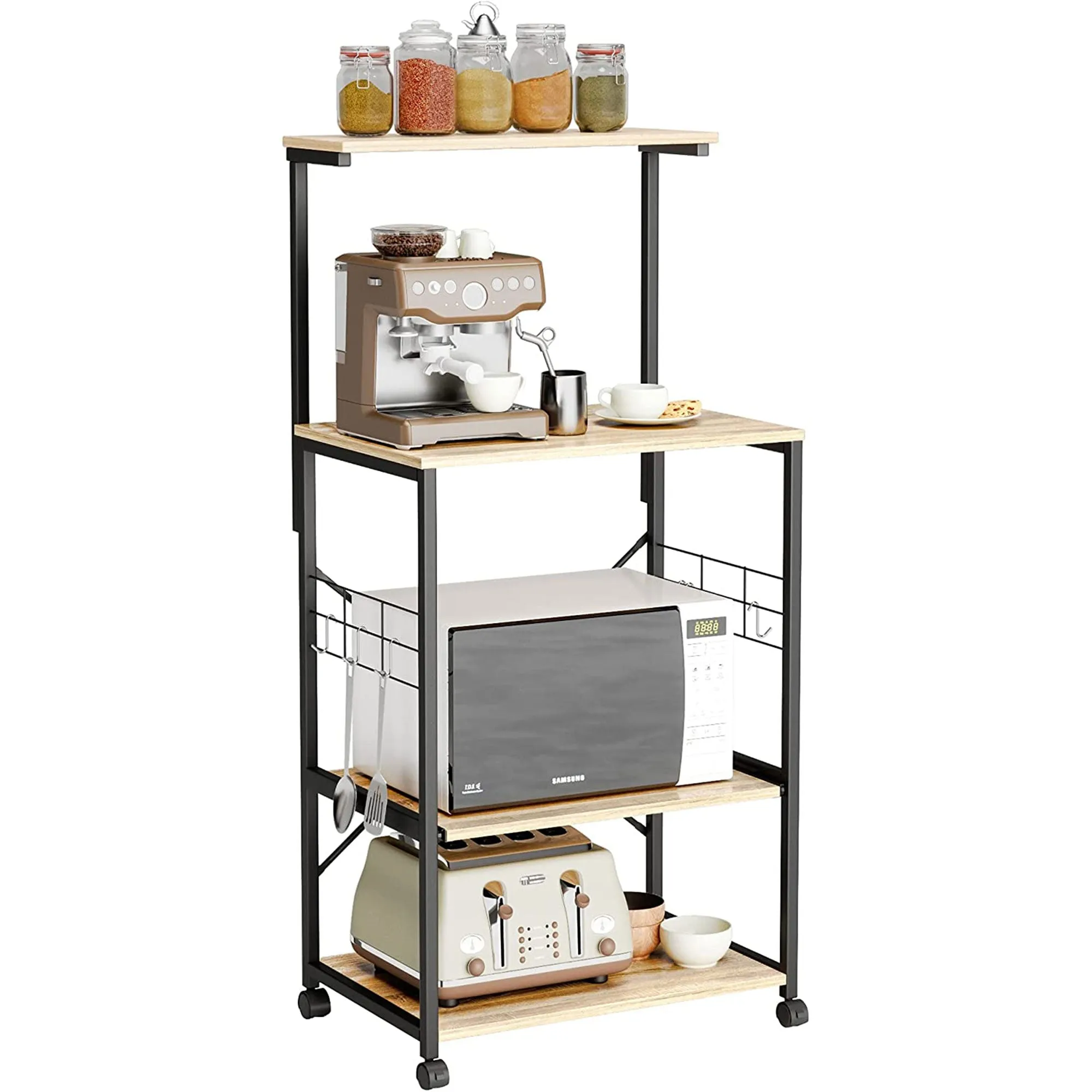 Bestier 4 Tier Kitchen Storage Baker's Rack Organizer Cart Stand, 49 Inch, Oak