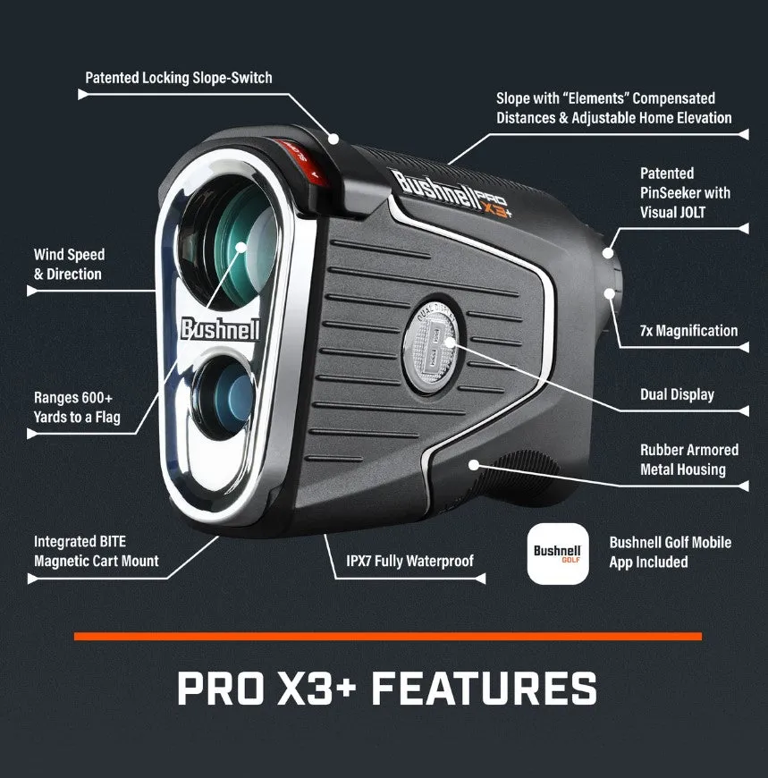 Bushnell Pro X3  (Plus) Advanced Laser Golf Rangefinder with Included Carrying Case, Carabiner, Lens Cloth, and Selected Wearable4U Bundle