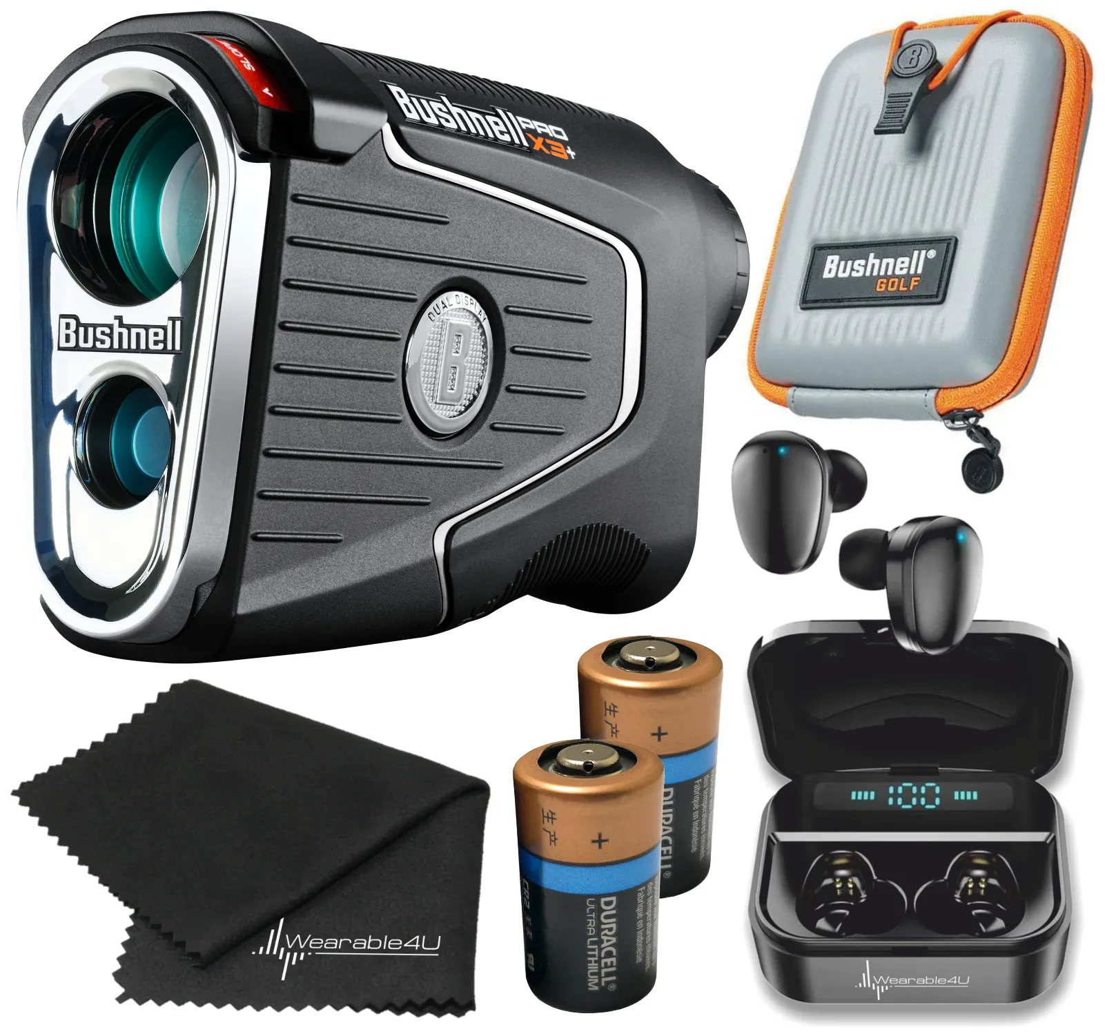 Bushnell Pro X3  (Plus) Advanced Laser Golf Rangefinder with Included Carrying Case, Carabiner, Lens Cloth, and Selected Wearable4U Bundle