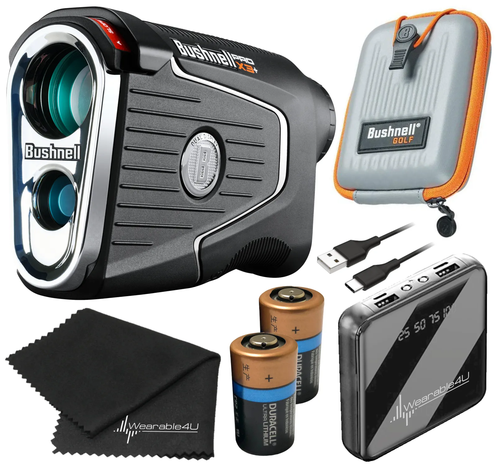 Bushnell Pro X3  (Plus) Advanced Laser Golf Rangefinder with Included Carrying Case, Carabiner, Lens Cloth, and Selected Wearable4U Bundle