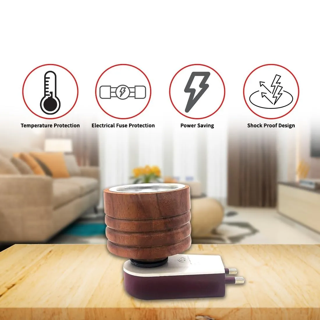 CANDY KART Wooden Kapoor Dani Multipurpose Direct Plug AgarBatti in Mini Magic Wooden Electric Incense Burner Kapoor Dani Camphor Burner Essential Oil Diffuser & Aroma Diffuser - Made of Wood