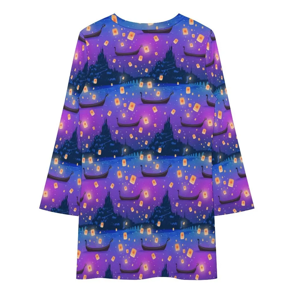 Disney Tangled Rapunzel Floating Lanterns Long Sleeve Patchwork T-shirt Dress