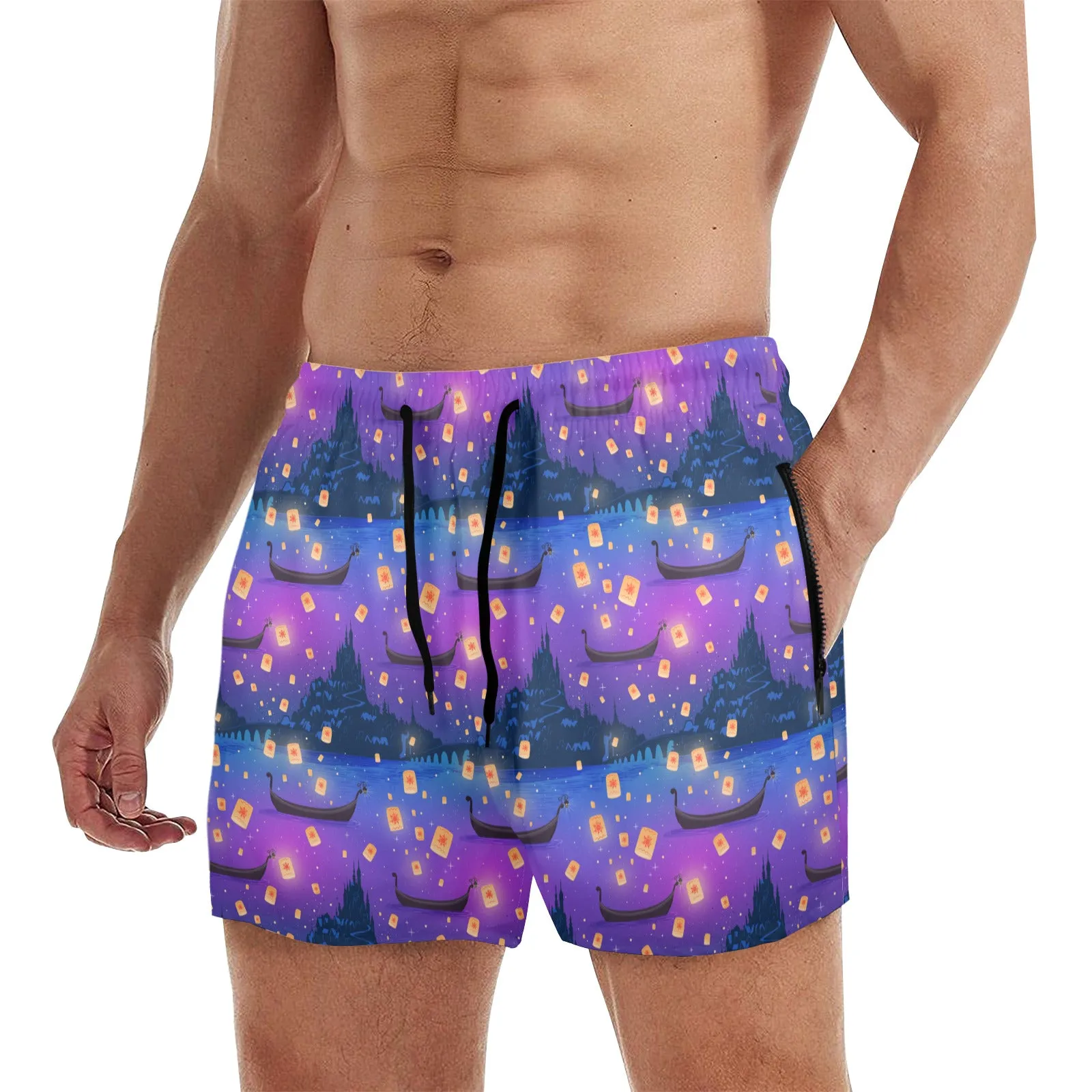 Disney Tangled Rapunzel Floating Lanterns Men's Quick Dry Athletic Shorts