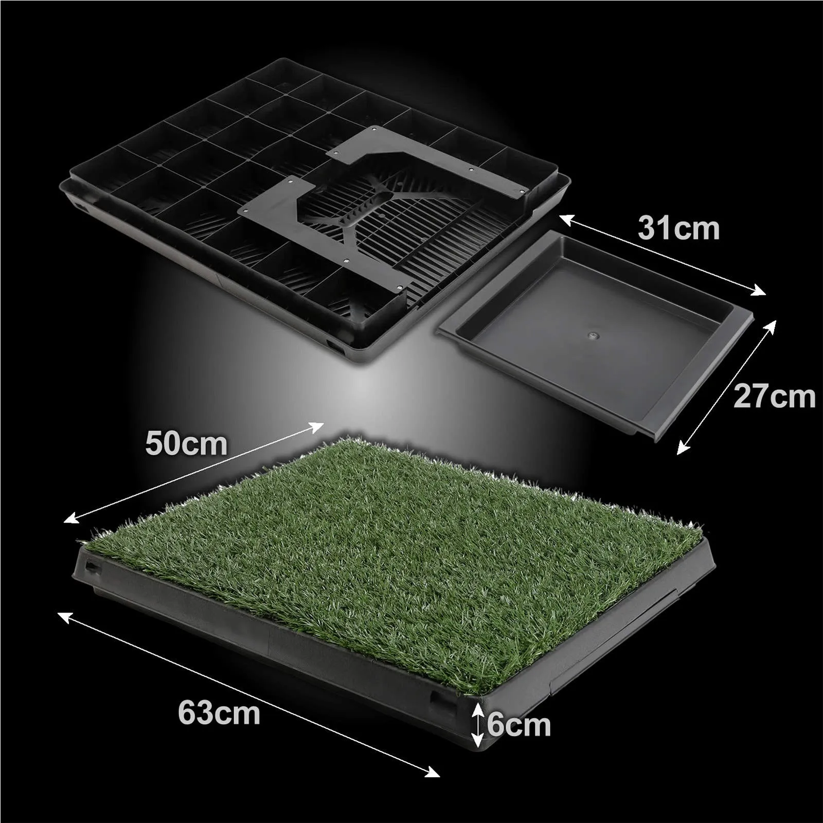 Durable Pet Potty Tray with 1 Grass Mat, PVC, 63x50cm, Paw Mate