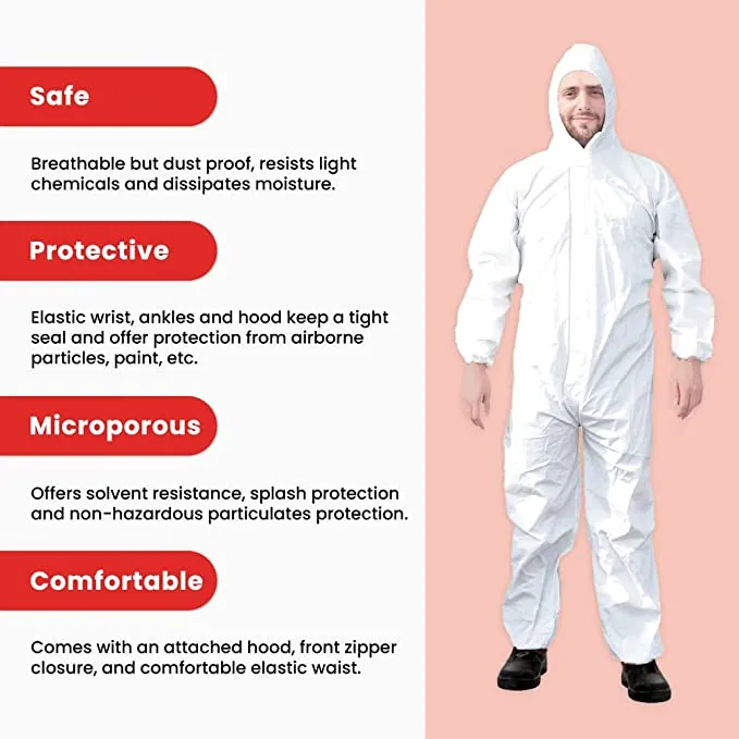 Ever Ready First Aid Disposable Microporous Coated Coverall Suit with Elastic Wrists, Elastic Ankles, Elastic Waist And Hood