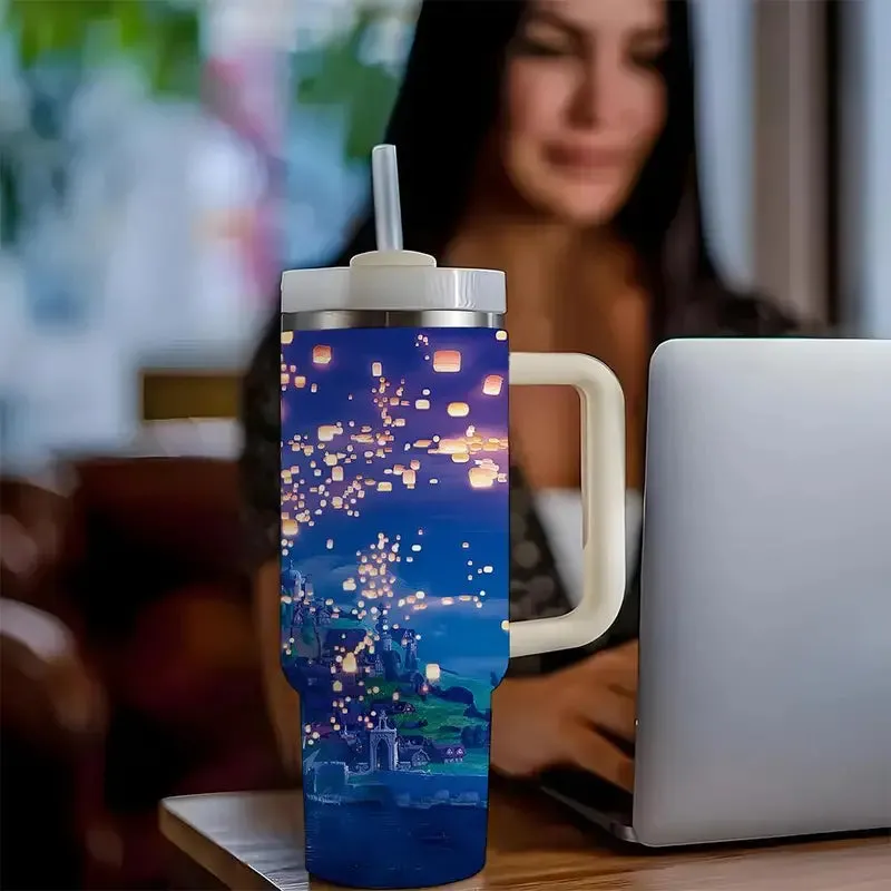 Floating Lanterns 40oz Stainless Steel Travel Mug With Handle And Straw