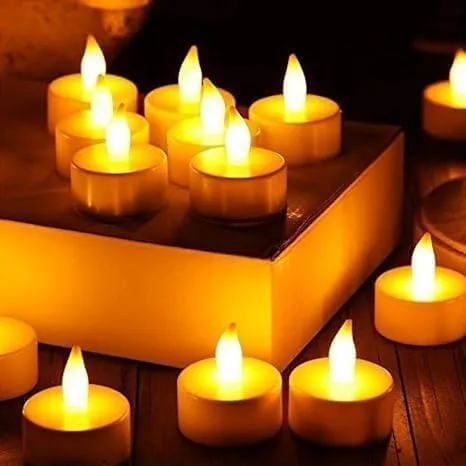 Genteel Plastic Decor Tealight Mini Led Candles, Led Tealight Candle, Ultra Bright Amber Yellow Light Flameless & Smokeless Candles for Diwali Christmas Festivals (24 Pcs Set)