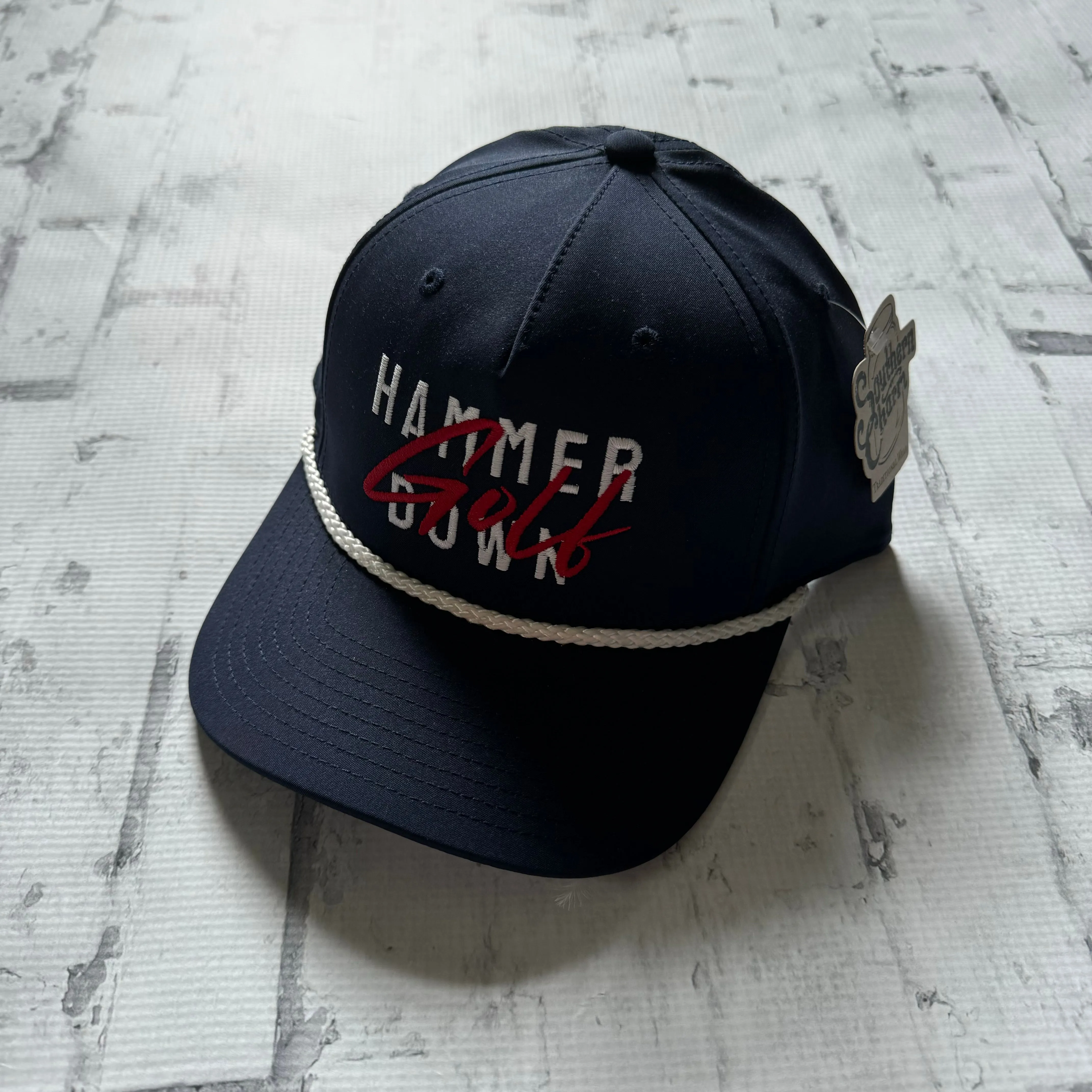 Hammer Down “Golf Strike" Hat - Navy with White Rope