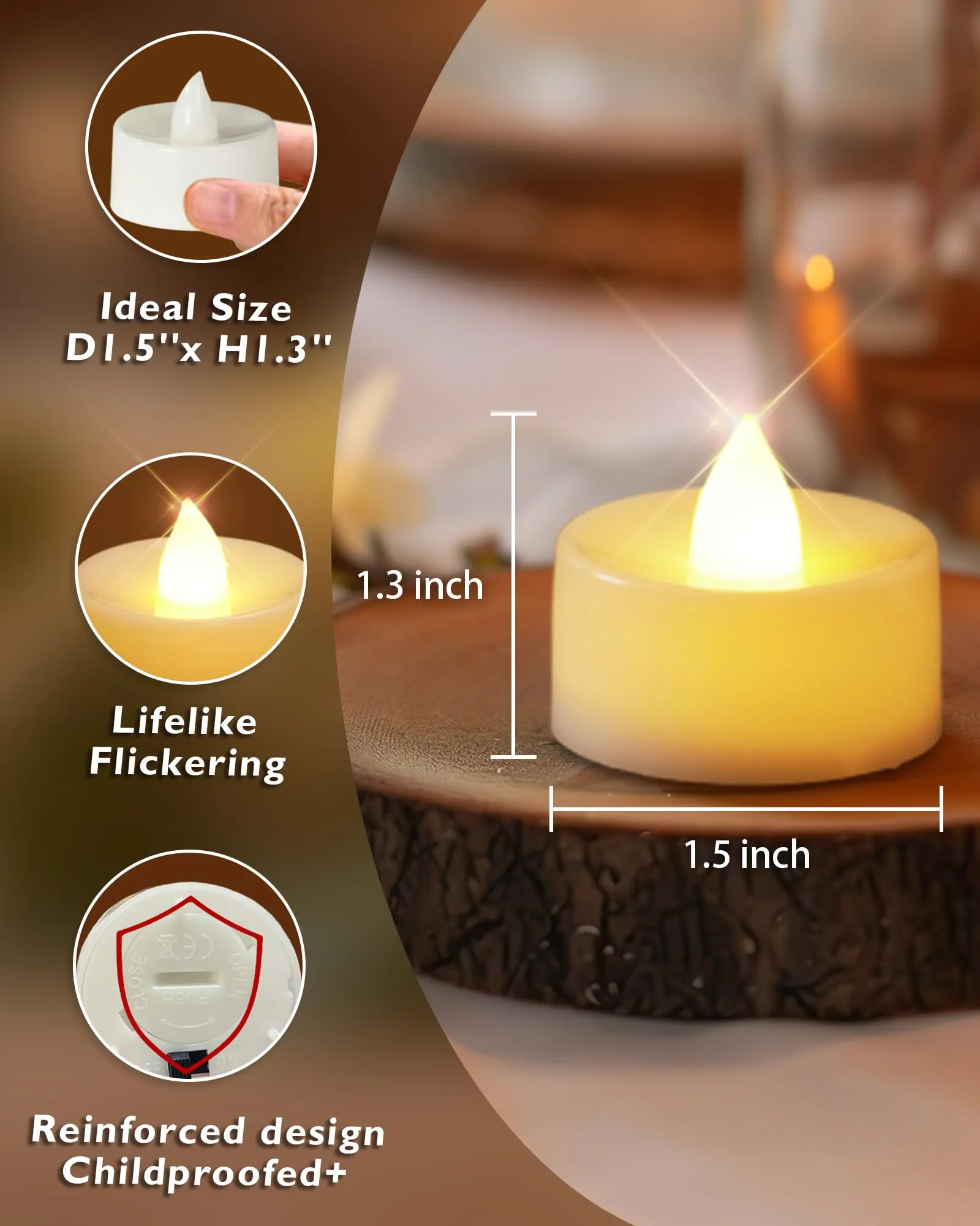 Homemory 100 Pcs Battery Tea Lights Bulk, Flameless Flickering Warm White Electric Tea Candles, Long Lasting Battery Life, Ideal for Votive, Party, Dining Room