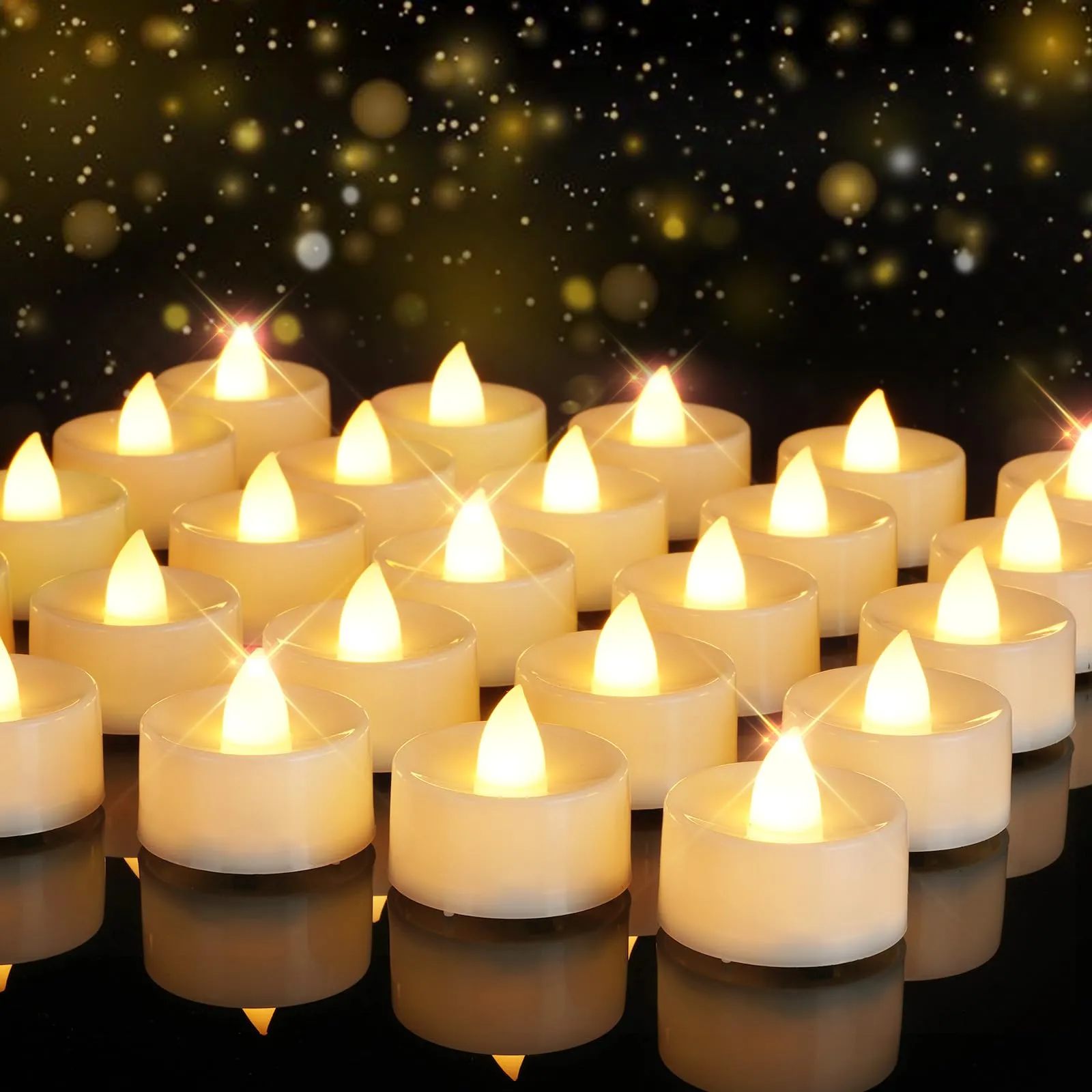 Homemory 100 Pcs Battery Tea Lights Bulk, Flameless Flickering Warm White Electric Tea Candles, Long Lasting Battery Life, Ideal for Votive, Party, Dining Room