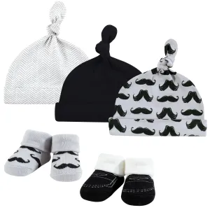 Hudson Baby Cap and Socks Set, Mustache