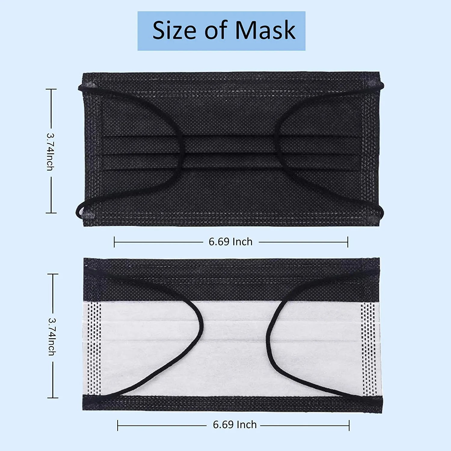 ITEM# 0013   Medium Pack of 50 Disposable Face Mask 3-Ply Breathable & Comfortable Safety Mask, Protective Masks for Indoor and Outdoor - Individually Wrapped (Black Mask)