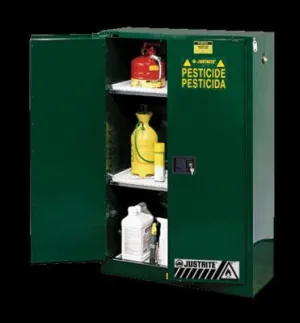 Justrite 44" X 43" X 18" 30 Gallon Green Sure-Grip EX Safety Cabinet For Pesticides With 2 Manual Doors And 1 Shelf