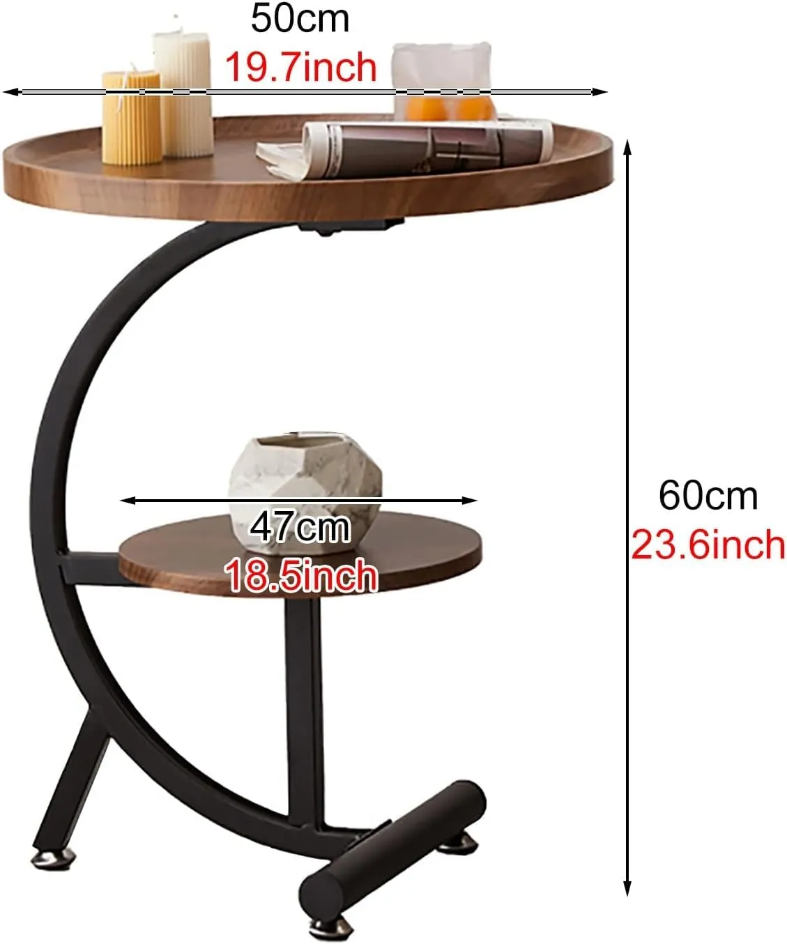 KEYOZA Round C Shaped End Table, Snack Side Table, End Side Couch Table with Marble Top, Marble Texture Coffee Table, Modern Simplicity C End Table for Sofa Coffee Laptop Living Room Bedroom