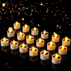 Kittmip 18 Pieces Solar Tea Lights LED Flameless Solar Candles Battery Flickering Solar Waterproof Tealights Candles for Wedding Holiday Party Home Decor (1.5 x 1.4 Inch, Yellow Light)