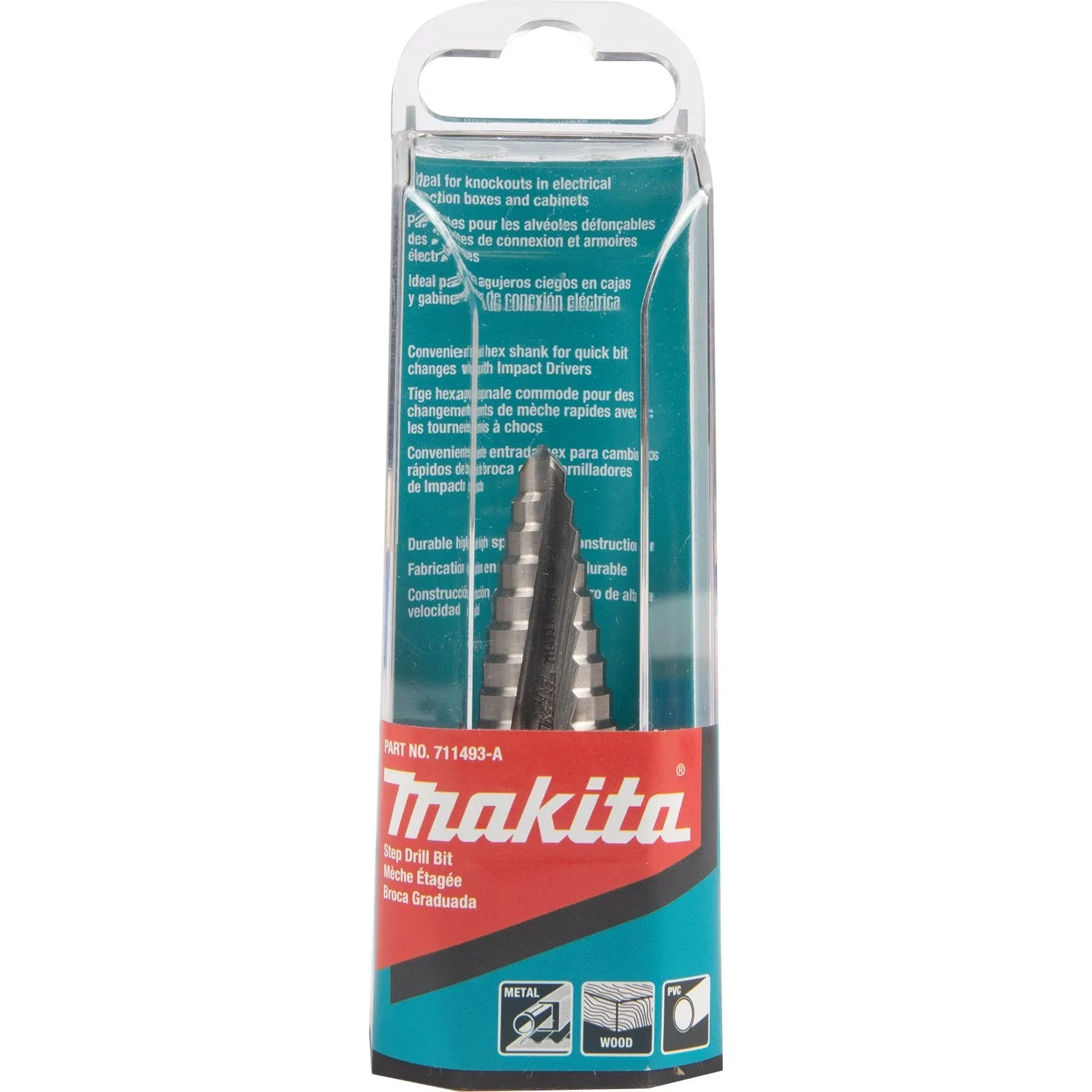 Makita (711493-A) 1/4" - 3/4" H.S.S. Step Drill Bit, 1/4" Hex Shank