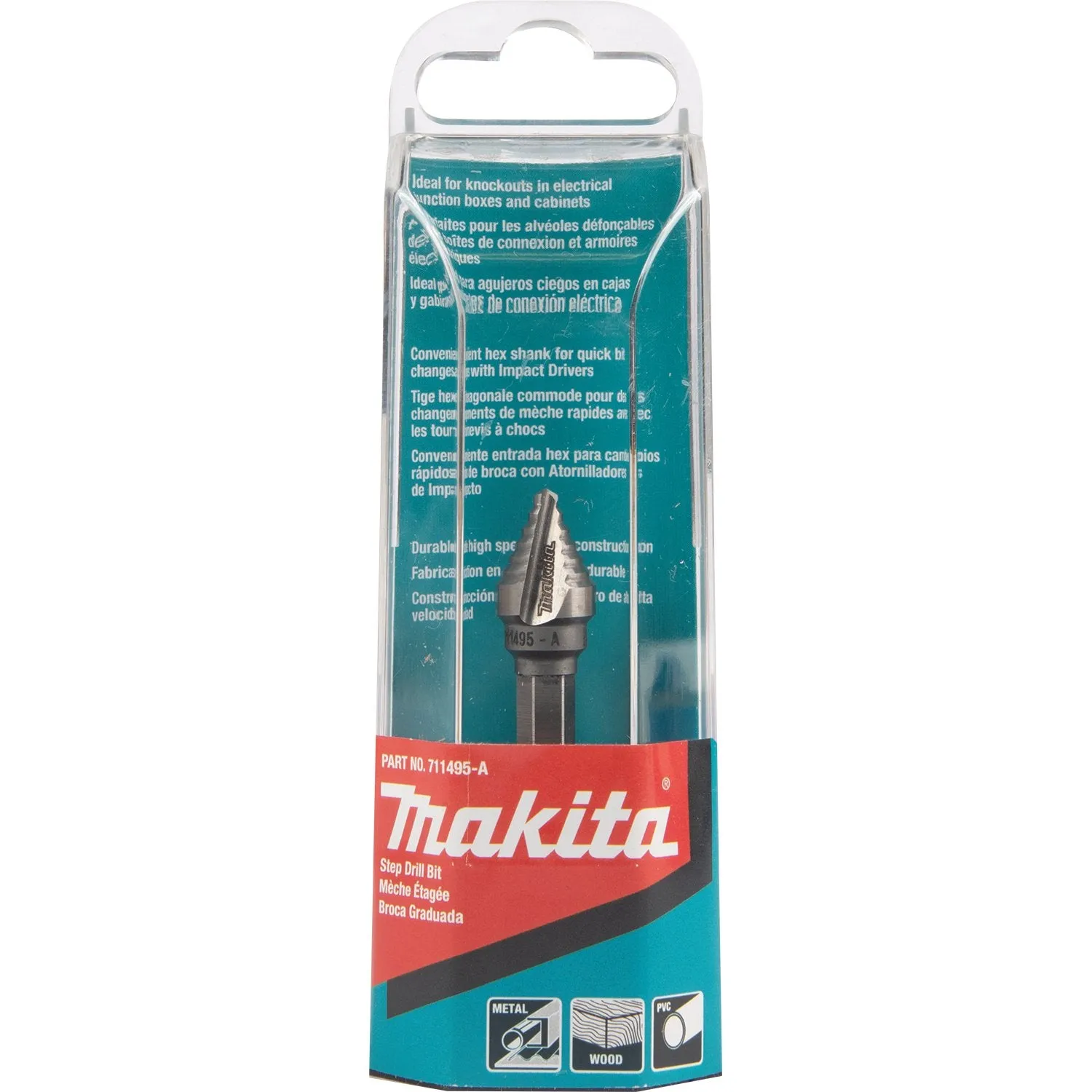 Makita (711495-A) 1/2" H.S.S. Step Drill Bit, 1/4" Hex Shank