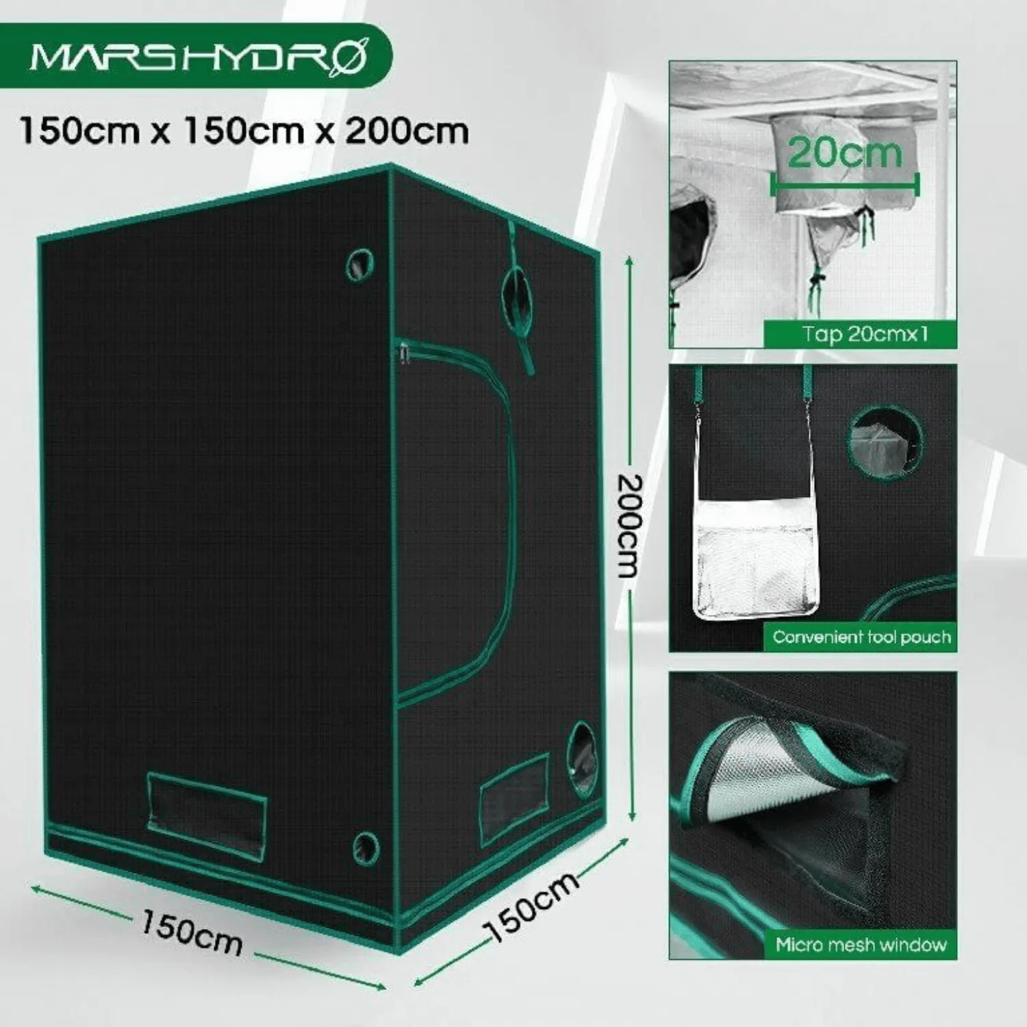 Mars Hydro 5' x 5' x 6' 8" (150cm x 150cm x 200cm) Indoor Grow Tent