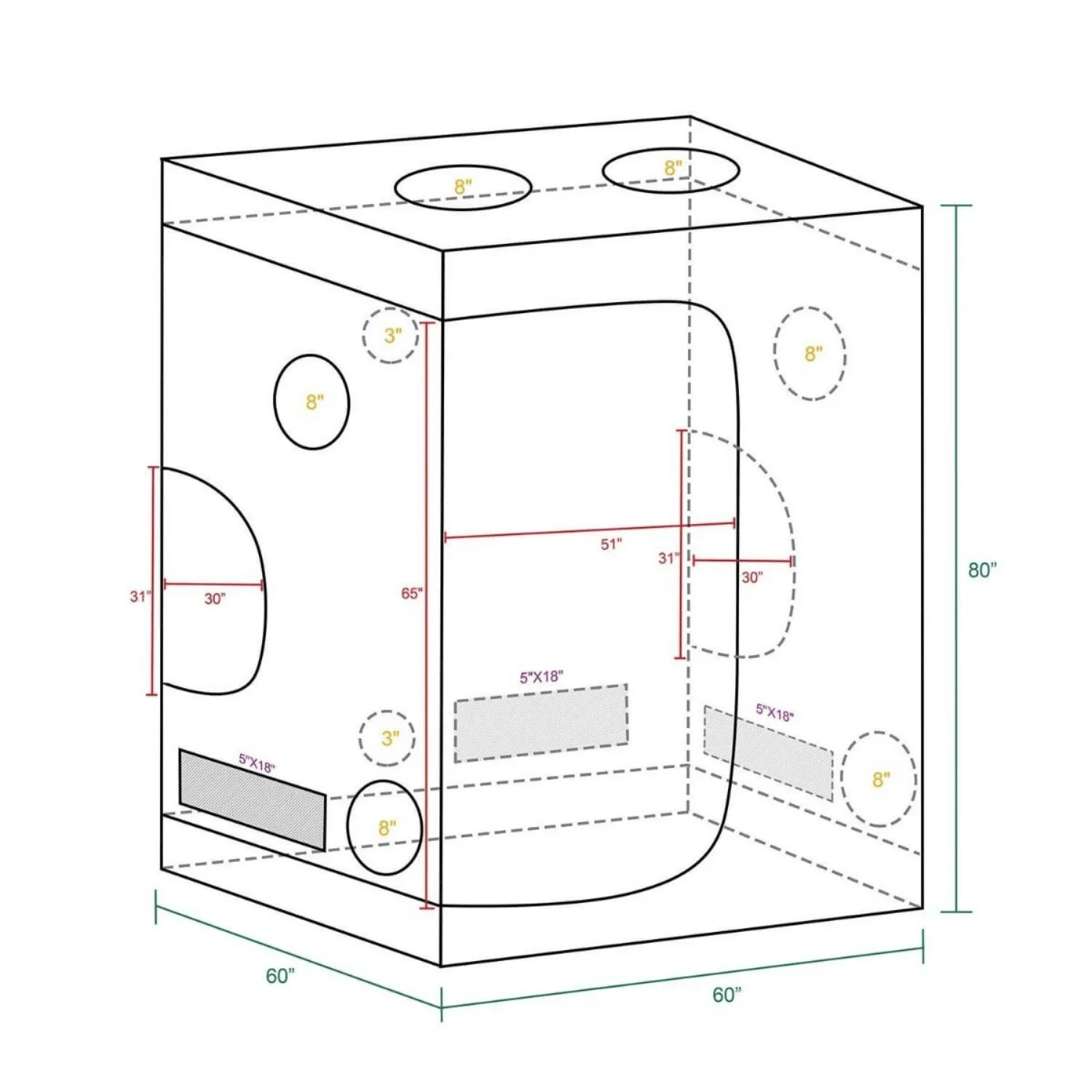 Mars Hydro 5' x 5' x 6' 8" (150cm x 150cm x 200cm) Indoor Grow Tent