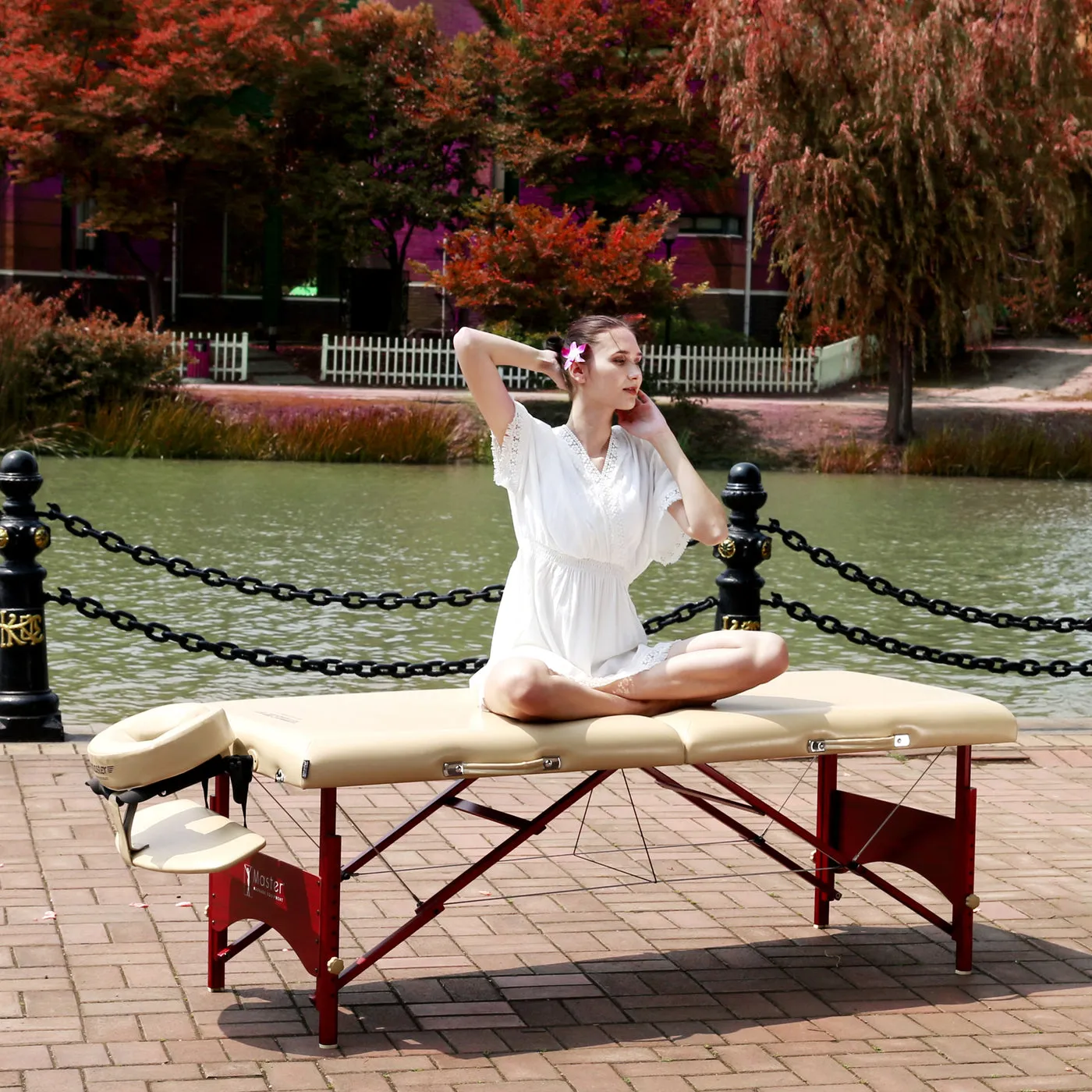 Master Massage 70cm Memory Foam Caribbean/Vista Portable Massage Table Package, Great Stable with big end plate,Cream Color