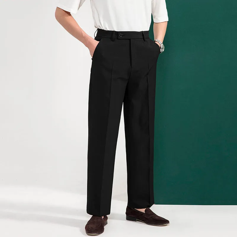 Men's Retro Business Loose Vertical Elastic Waist Pants