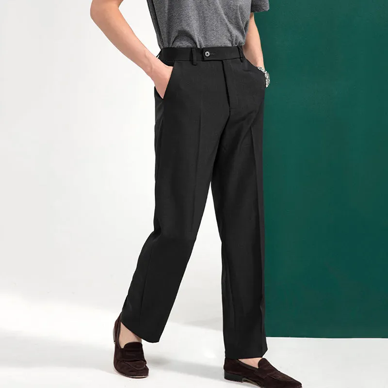 Men's Retro Business Loose Vertical Elastic Waist Pants