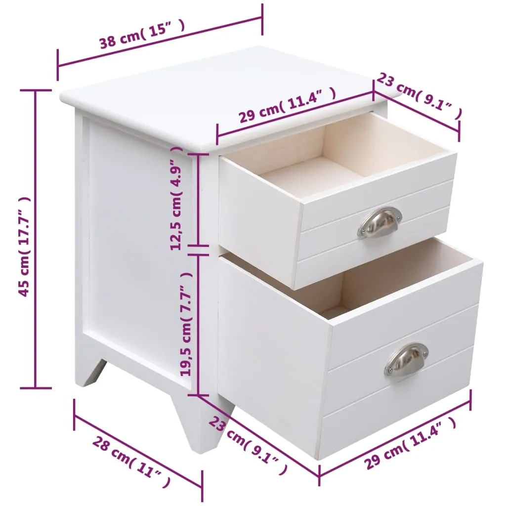 Nightstand 2 pcs with 2 Drawers White