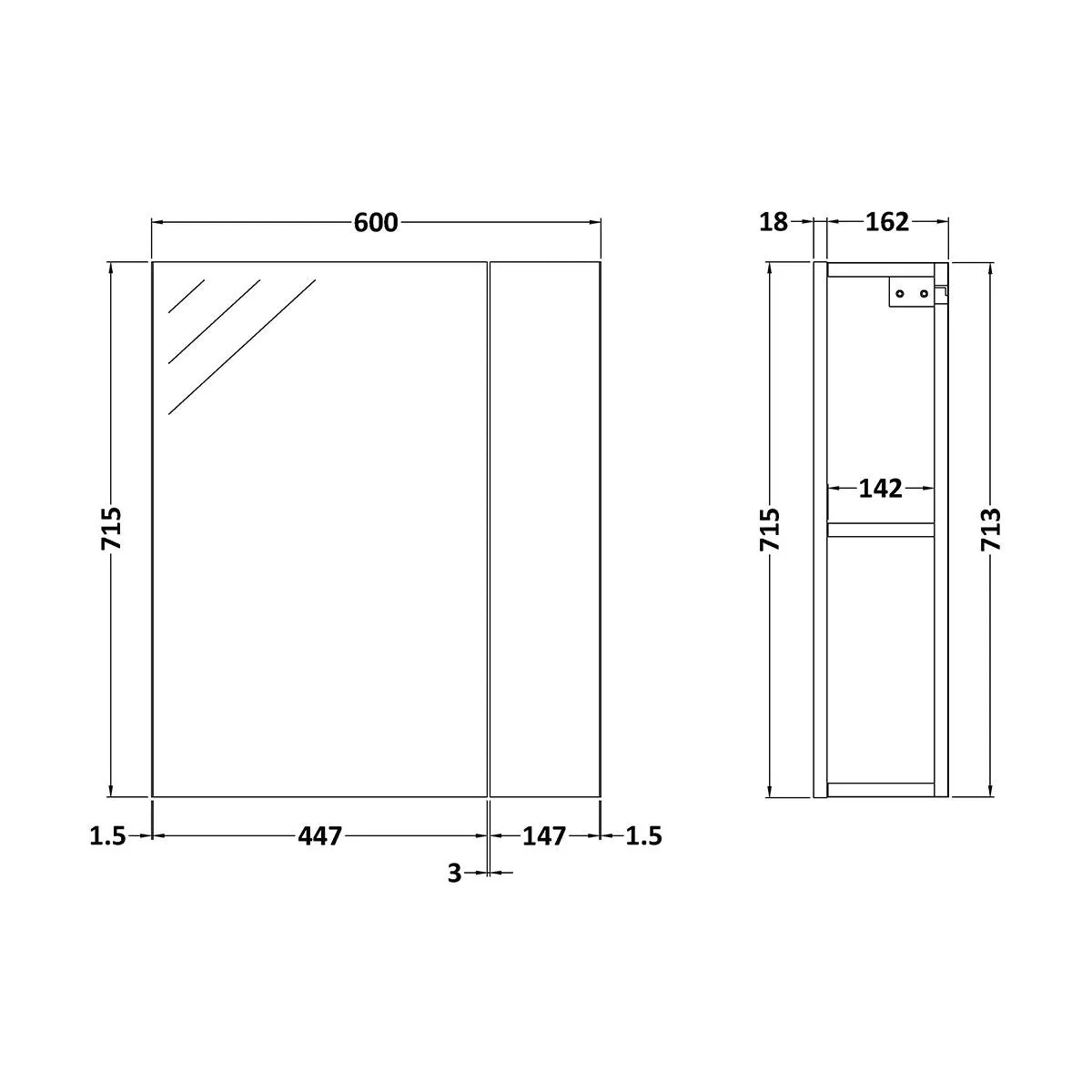 Nuie Athena 600mm 2 Door Mirror Cabinet in Gloss White