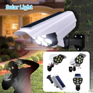 Outdoor Solar Lights Motion Sensor Security Dummy Camera Wireless P65 Waterproof Solar Lamp 3 Modes for Home Garden 77 Leds