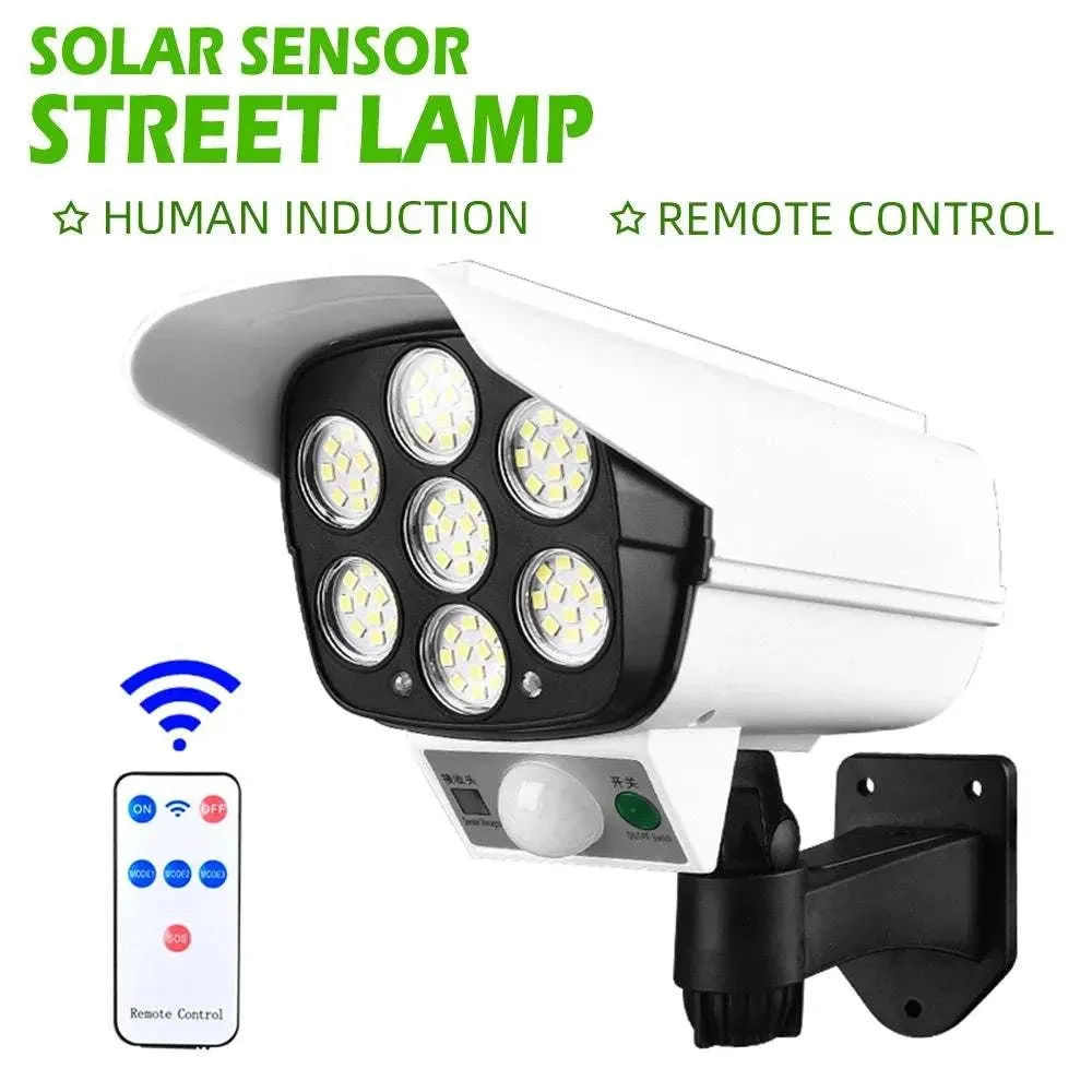 Outdoor Solar Lights Motion Sensor Security Dummy Camera Wireless P65 Waterproof Solar Lamp 3 Modes for Home Garden 77 Leds