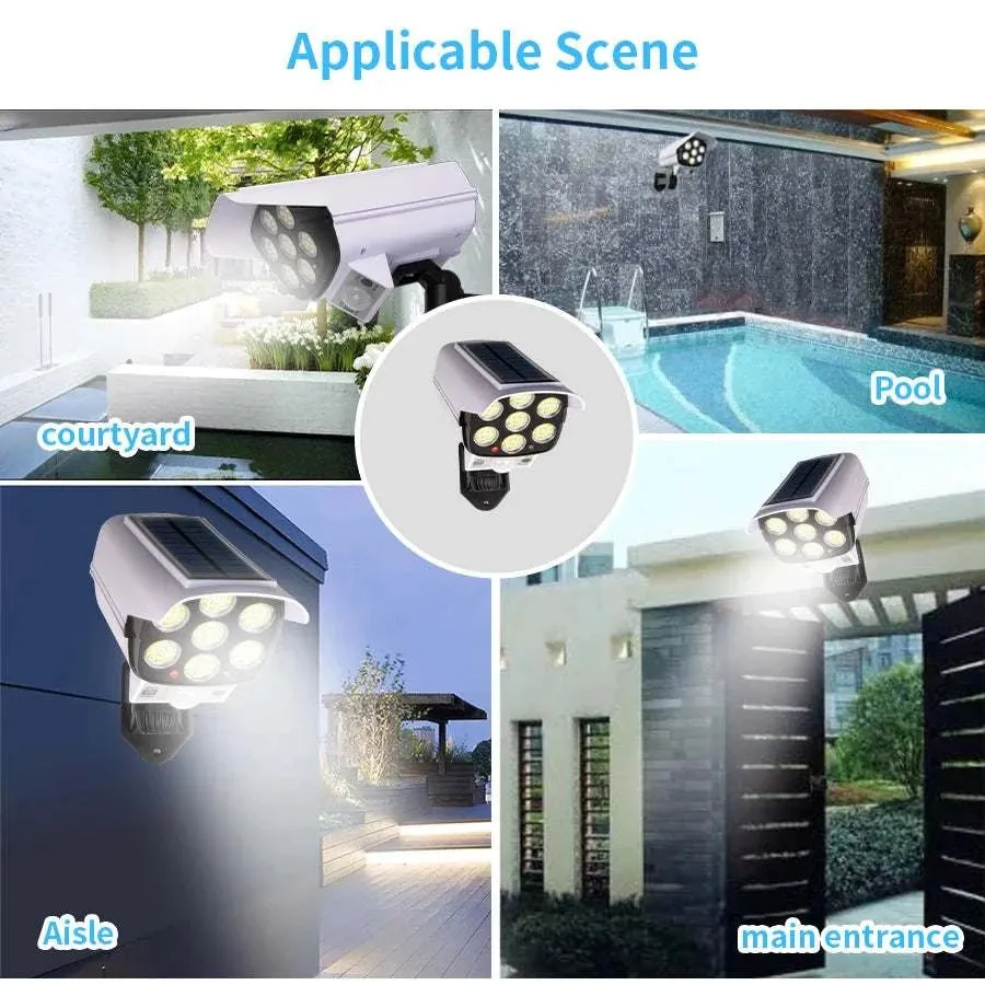 Outdoor Solar Lights Motion Sensor Security Dummy Camera Wireless P65 Waterproof Solar Lamp 3 Modes for Home Garden 77 Leds