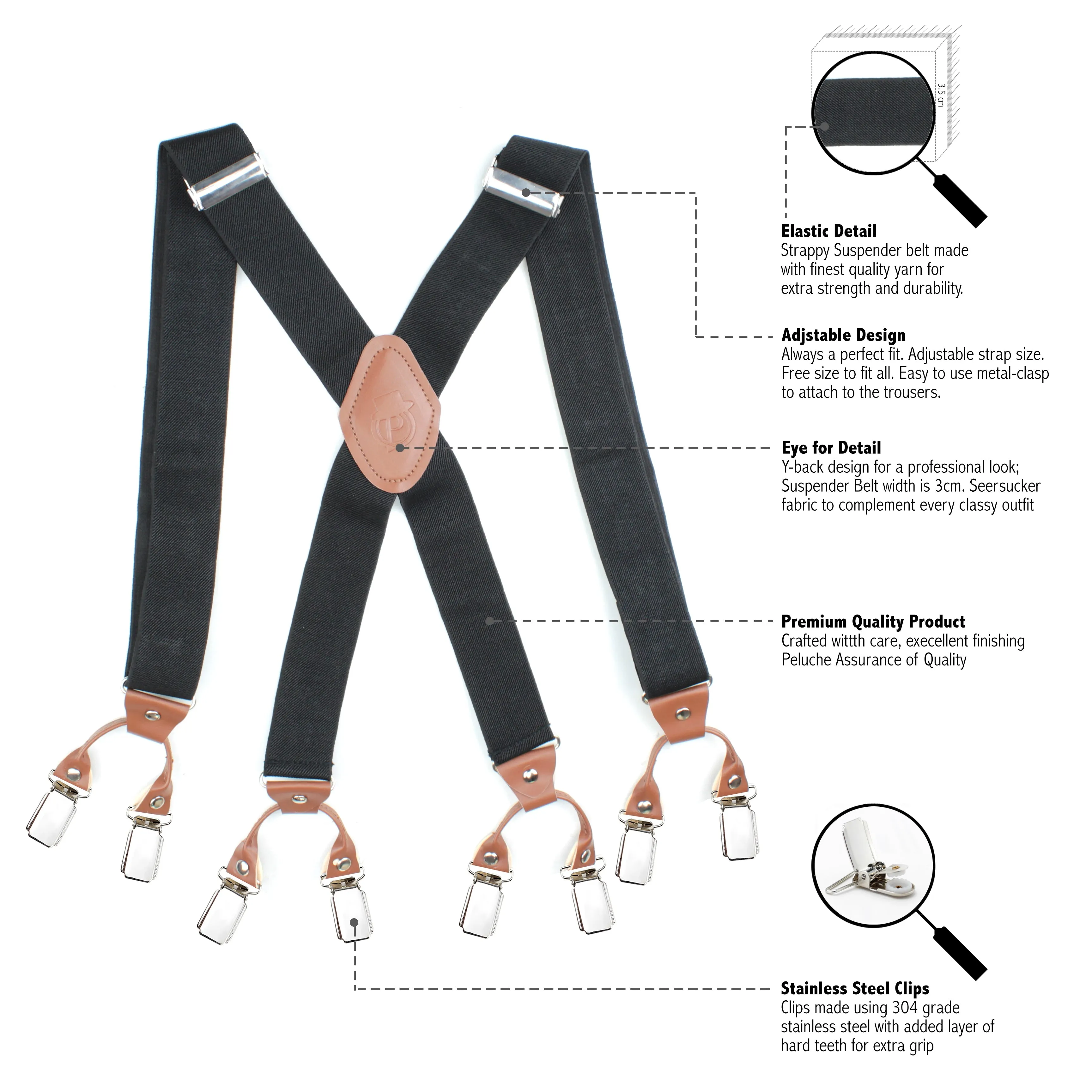 Peluche Novelist Charmer Black & Brown 8 Clips Suspender