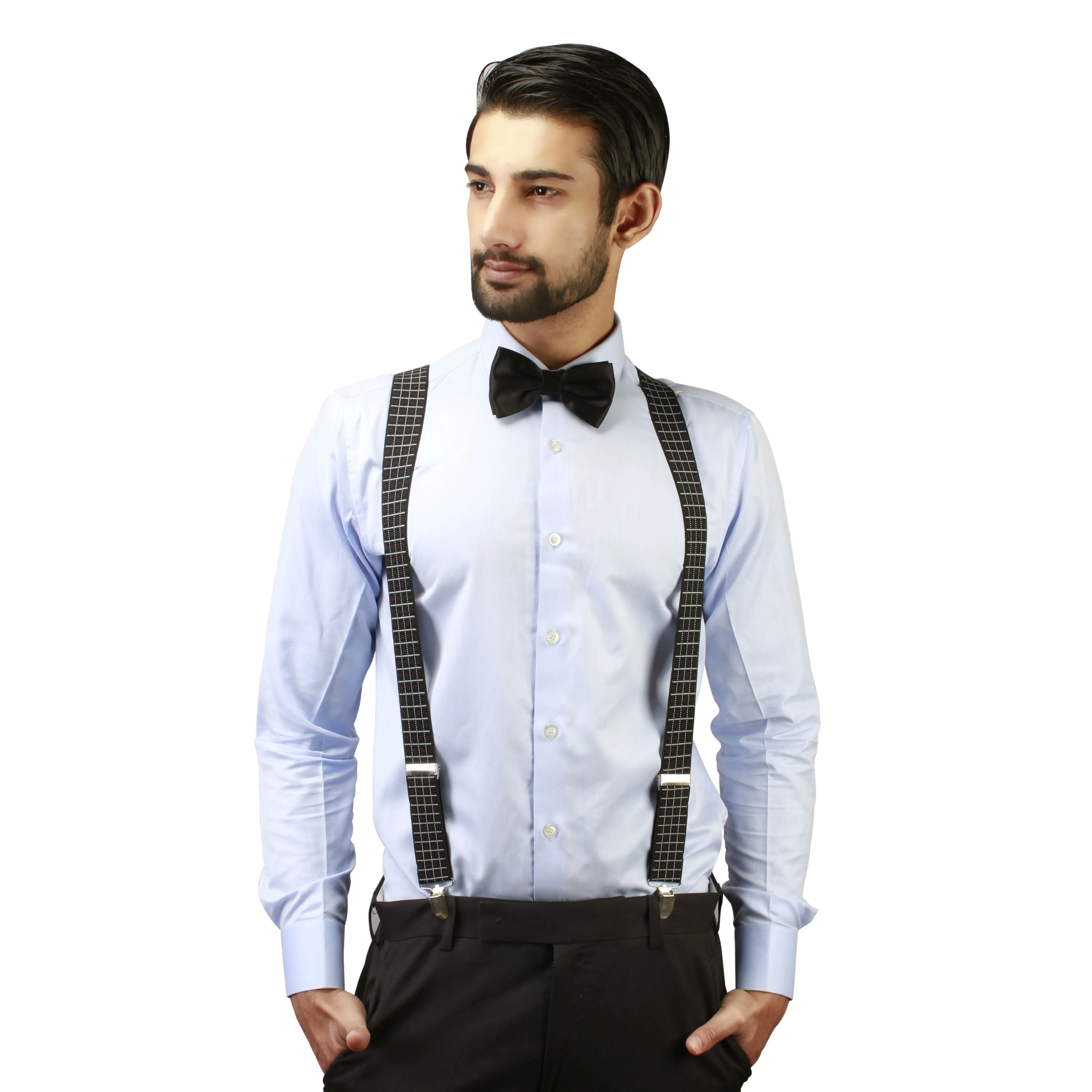 Peluche Uber Checks Black Suspender for Men