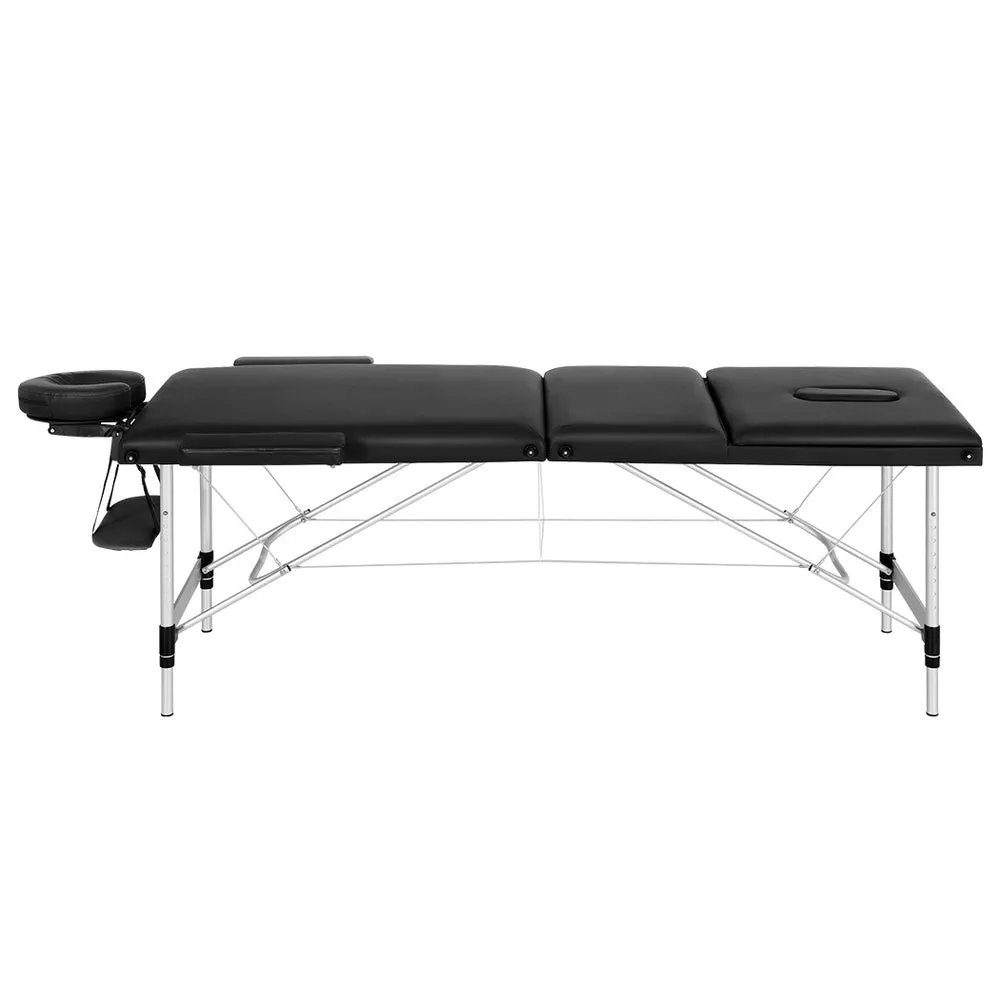 Portable 3 Fold Aluminium Massage Table, Black, 300kg, Zenses