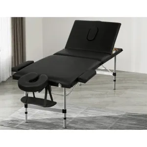 Portable 3 Fold Aluminium Massage Table, Black, 300kg, Zenses