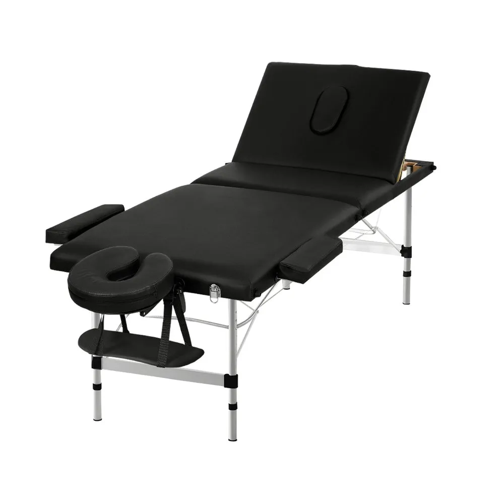 Portable 3 Fold Aluminium Massage Table, Black, 300kg, Zenses